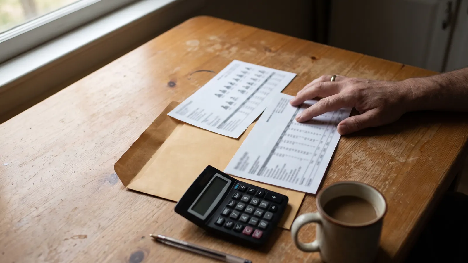 Property tax bill and mortgage escrow statement on a kitchen table