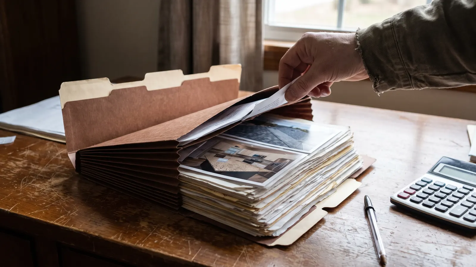 Home improvement receipts and invoices organized in a tax basis file
