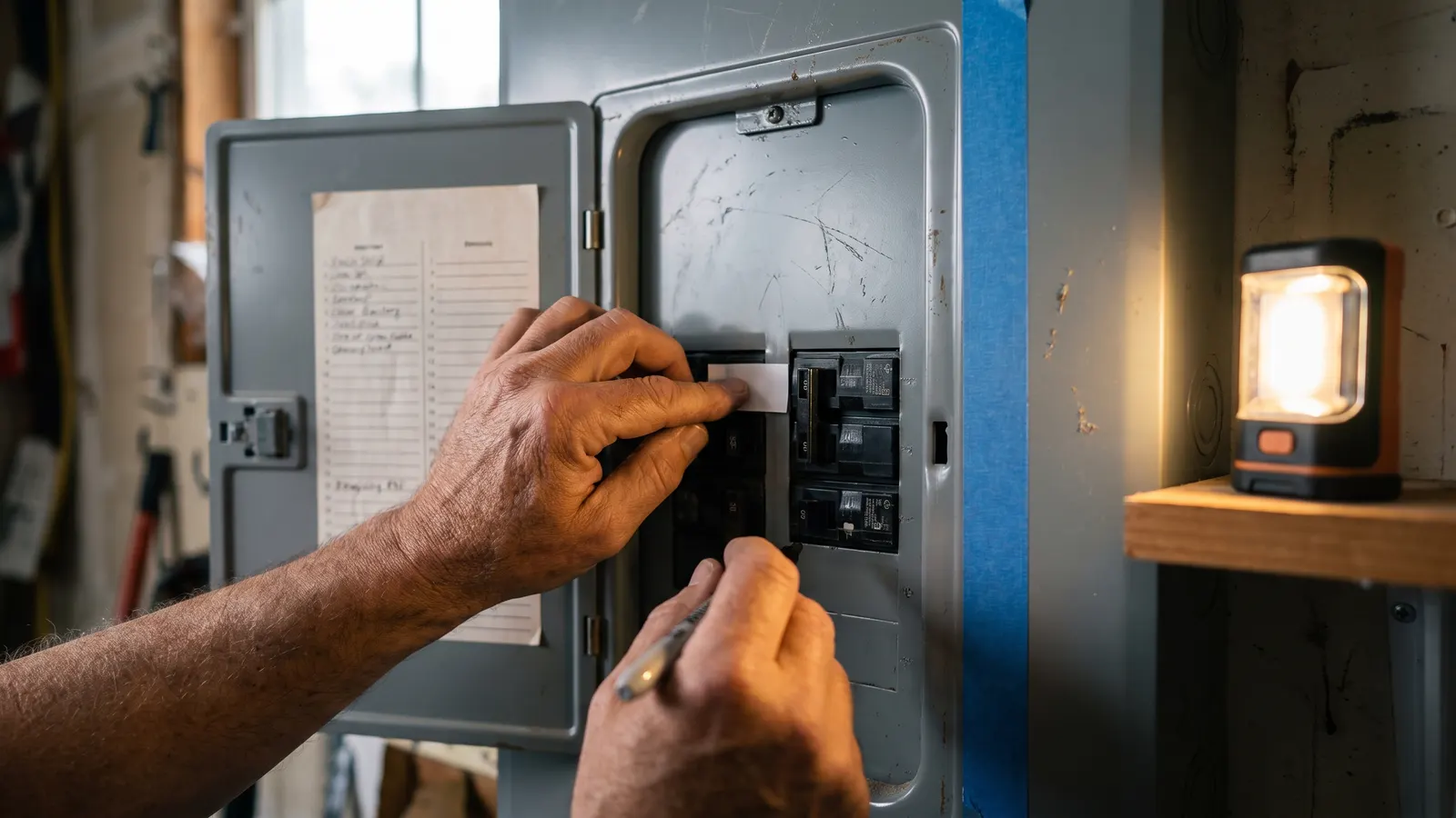 Writing circuit labels on the directory card inside an electrical panel door